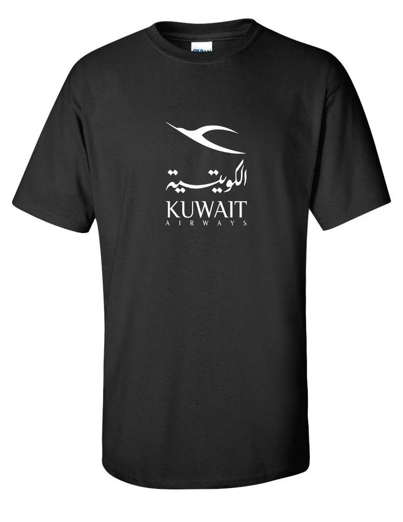 Kuwait Airways Белый Логотип Авиационный Гик Черная Хлопковая Футболка