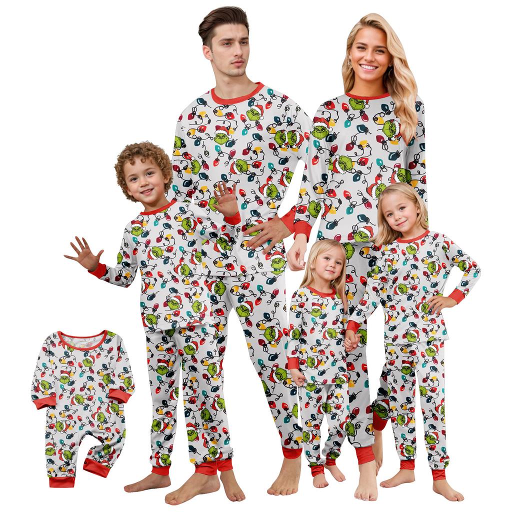 Christmas Print Cute Family Set Pajamas, Home Clothes, Family Set Long Sleeve Top Pants Set