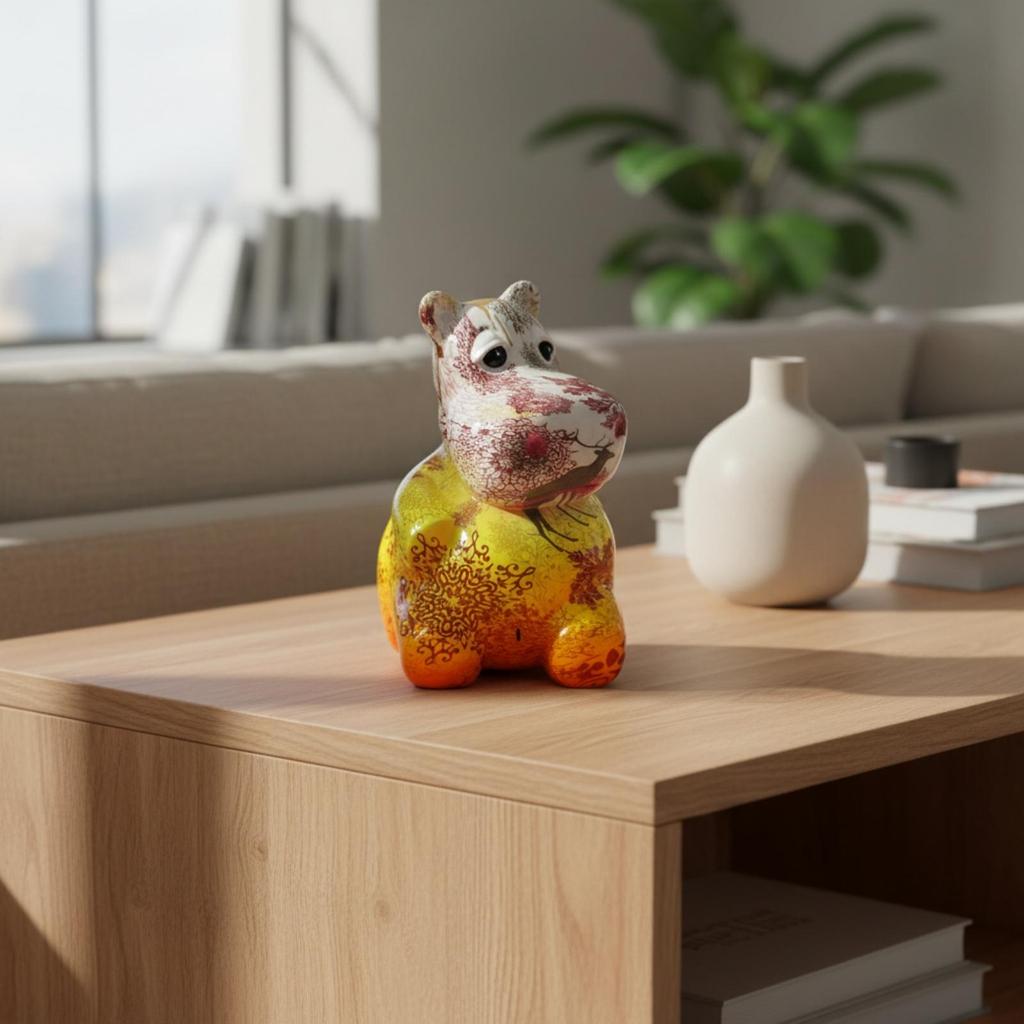 Hippo Figurine Glossy Ornament Printed for Living Room, Bookshelf, Animal Lovers
