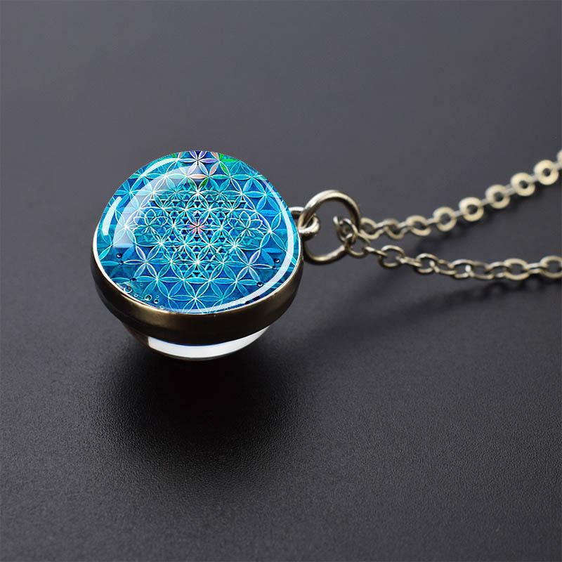 Сакральная геометрия-куб Метатрона, ожерелья Шри Янтра Мандала, двустороннее стеклянный шар, кулон, ожерелье, буддийское ювелирное изделие для йоги, подарок