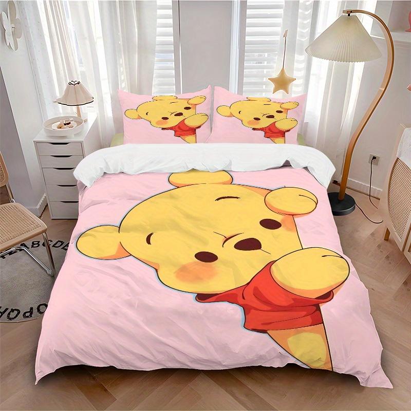 3pcs set Pooh Bear1pc of quilt cover+2pcs of pillowcase, no core, print bedding, All Seasons Bedroom Setting050