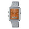 CASIO Стандартные часы Оранжево-коричневые Аналогово-цифровые Простые деловые часы Сетчатый ремешок из нержавеющей стали Японский механизм Тонкие Легкие Универсальные