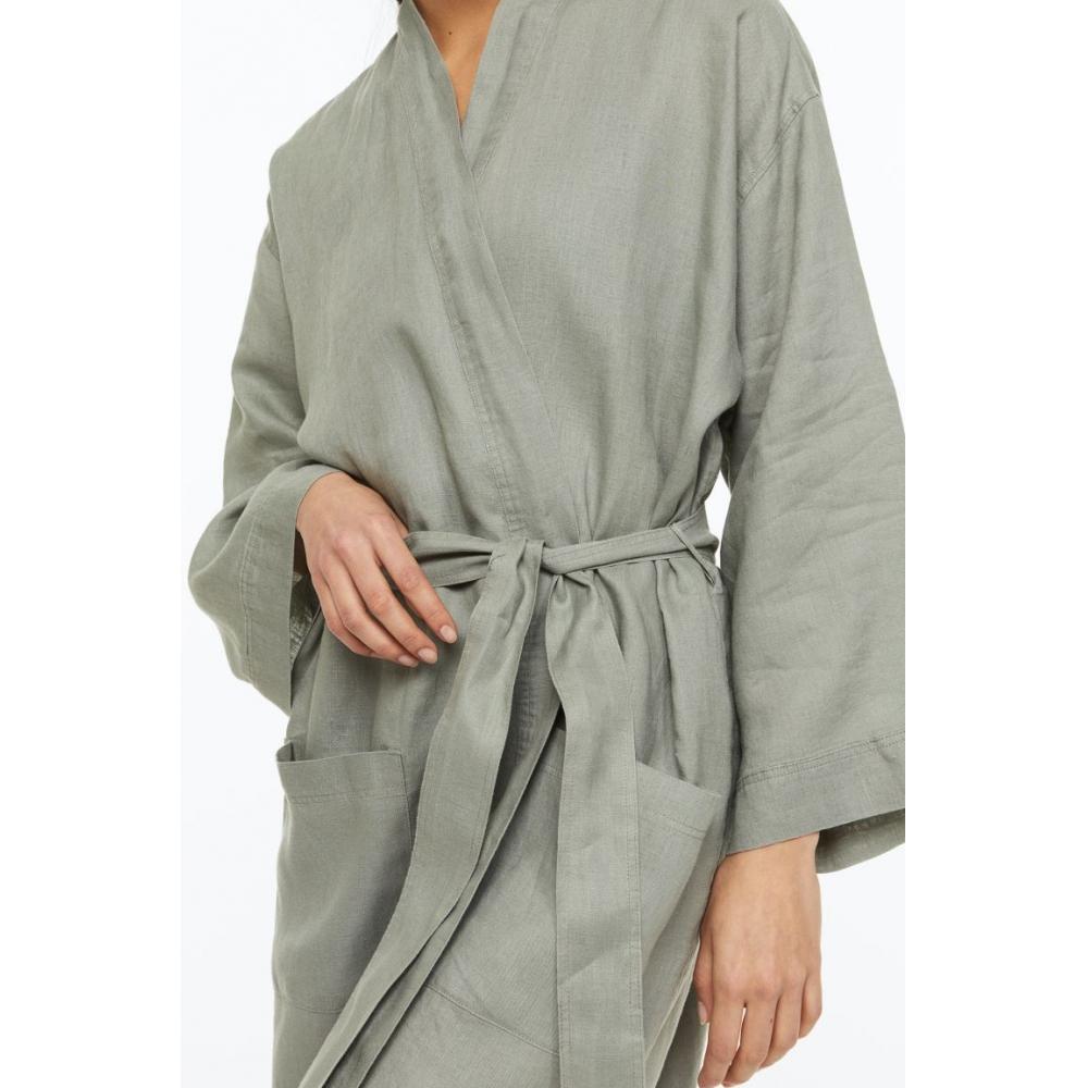 H&M Стираная льняная ночная рубашка Шалфейно-зеленый
