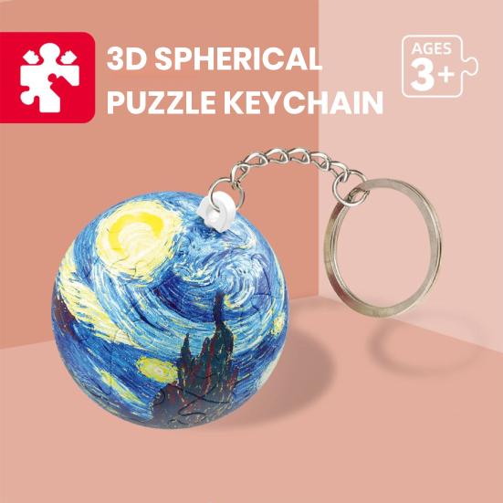 3D Puzzle Oil Painting Keychain Earth Football Basketball Ball Ball Spherical Puzzle Key Ring Backpack Handbag Decoration