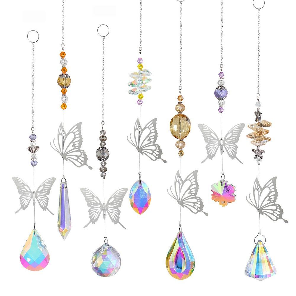 7Pcs Coloured Crystal Suncatcher Hanging Light Collection Pendant Wind Chime Landscape