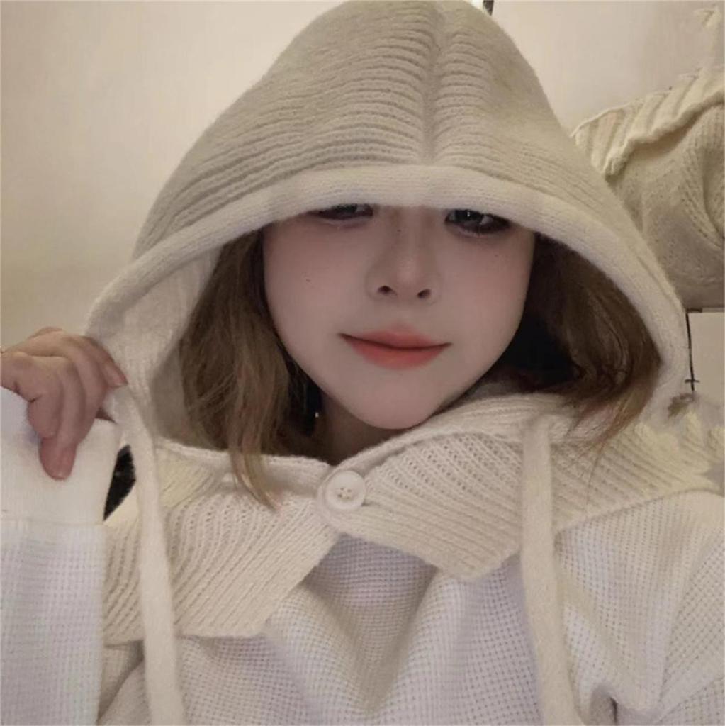 Взрослая ветрозащитная балаклава, съемный женский капюшон, регулируемый размер, теплая шапка для велоспорта, зимняя вязаная шапка-пуловер конфетного цвета для девочек