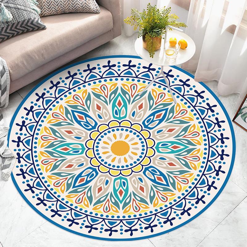 Винтажный круглый ковер для гостиной, коврик для машинной стирки, ковер с низким ворсом, коврик для двери в помещении