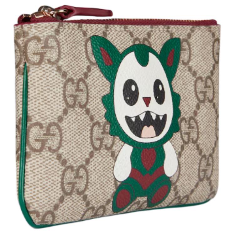 Gucci Мультяшный принт 'Besties' Ткань с покрытием Кошелек для ключей Женские аксессуары Бежевый Темно-коричневый 855376-FAFIK-9770