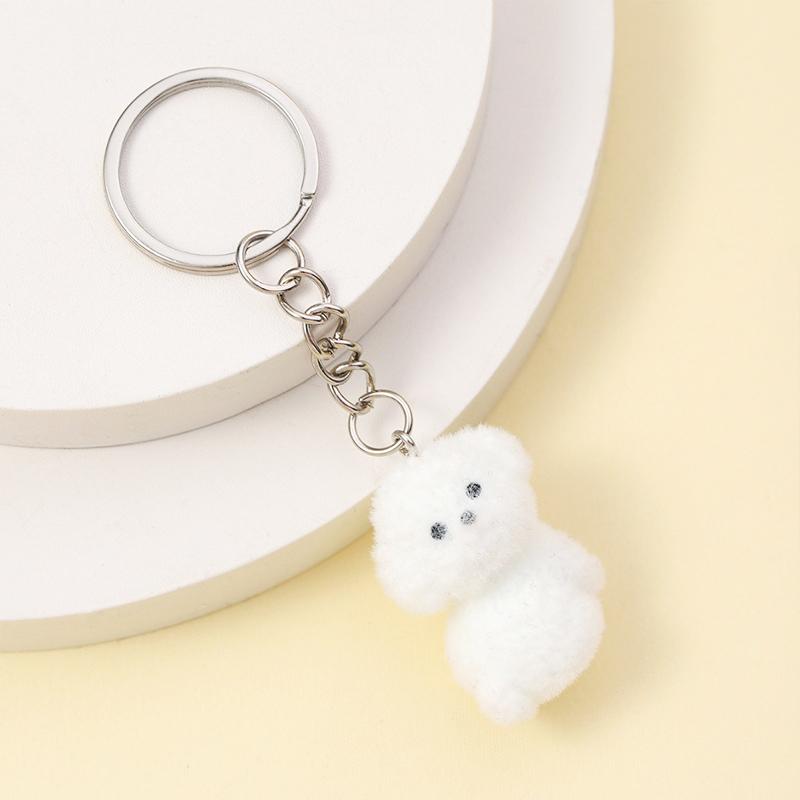 Брелок в виде 3D-мультяшной флокированной белой собаки, милый флокированный щенок, брелок в виде животного, сумка, кулон, рюкзак, подвеска, автомобильный декор, аксессуары, подарок