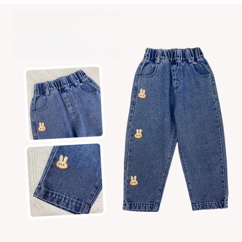 Джинсы для девочек, весеннее платье, новые модные и универсальные детские повседневные брюки с рисунком кролика для малышей