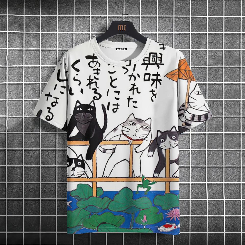 Забавная мужская футболка с рисунком кота и животным, футболки с принтом, повседневные футболки с короткими рукавами, мужская одежда больших размеров, топы, уличная уличная одежда