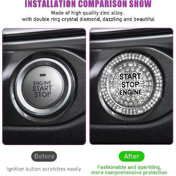 Шикарная наклейка на кнопку запуска автомобиля, сверкающие стразы, полностью защищающая декоративная крышка кнопки, ключ зажигания с защитой от царапин; Кольцо с ручкой,
