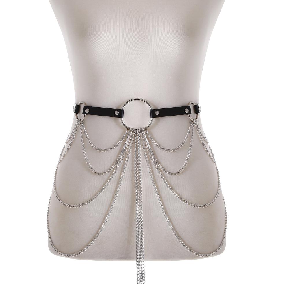 Layered Leather Belt With Chains Body Harness Sexy Waist Goth Accessories Strap Adjustable Festival Girls Jewelry