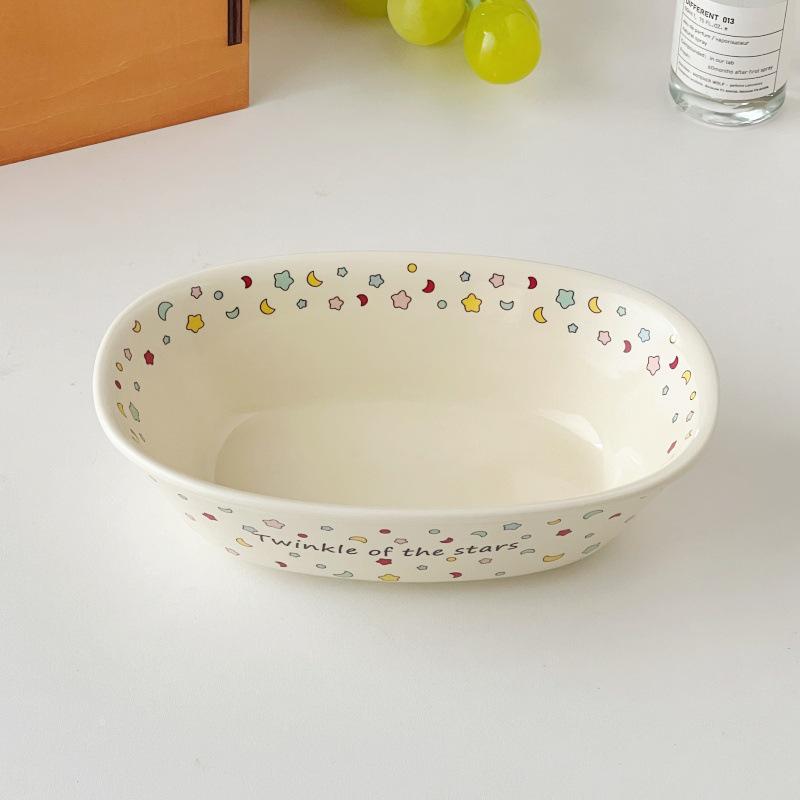 Простой сливочный набор посуды: Тарелка со звездой, Пиала для риса, Обеденная тарелка, Миска для фруктов, Десертная тарелка