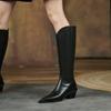 Krazing Pot Осенне-зимняя обувь из коровьей кожи на среднем каблуке, конные сапоги с острым носком, европейские, сохраняющие тепло, сапоги выше колена