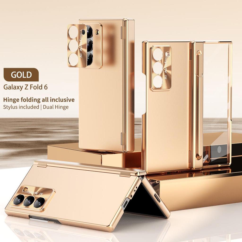 Совместимый чехол для Samsung Z Fold7/6 с отсеком для стилуса на двойном шарнире, пленкой-оболочкой для стилуса, полным покрытием и защитой от падений.