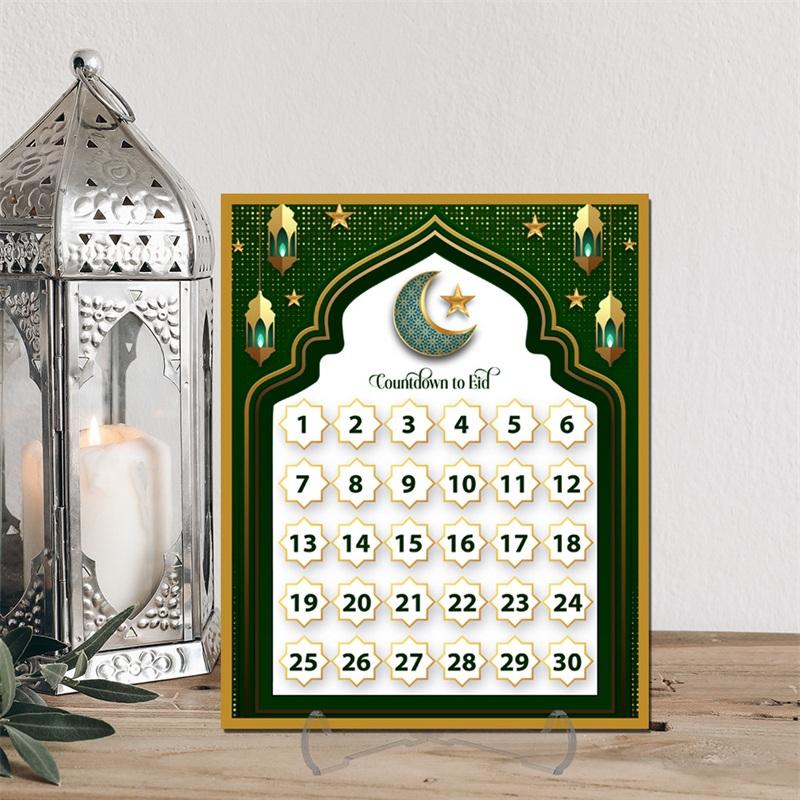 Acrylic Desktop Ramadan Advent Calendar with Base, Ethnic Home Table Eid Decoration, Countdown To Eid Holiday Craft