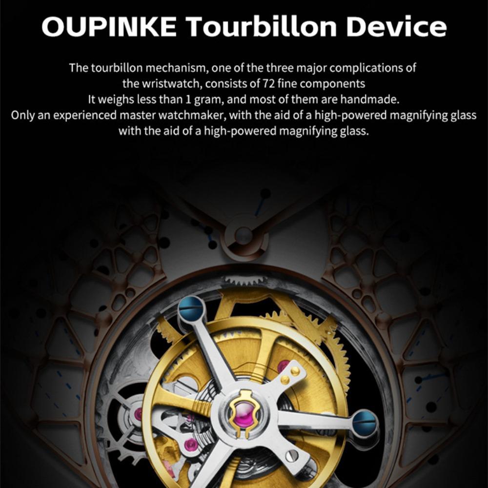 OUPINKE Новые мужские часы для бизнеса и отдыха, механические часы с турбийоном, полые водонепроницаемые мужские часы