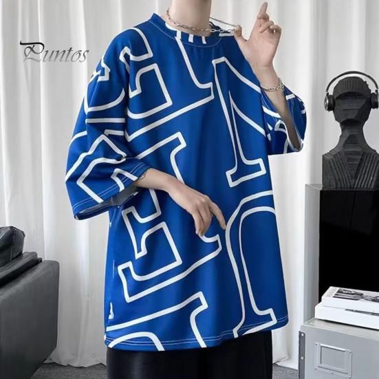 Летняя мужская футболка с круглым вырезом средней длины, соответствующий цвету с буквенным принтом, ледяной шелк, пуловер с короткими рукавами, свободная уличная одежда, молодежный топ для подростков