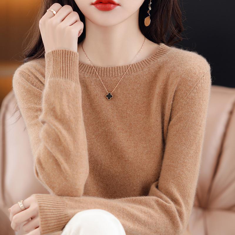 Весенне-осенний вязаный свитер с круглым вырезом, женский, с длинными рукавами, свободный, модный, нижняя часть рубашки, топ