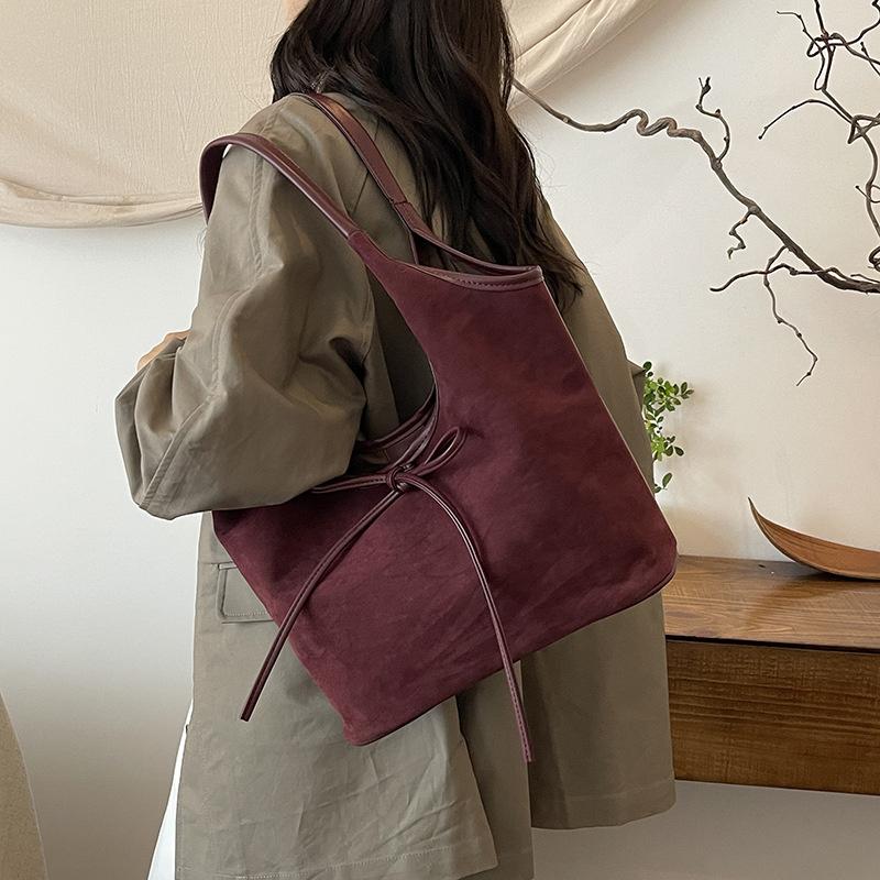 Женская сумка-тоут из искусственной кожи с бантом, большая вместимость, замшевая однотонная дизайнерская сумка через плечо с верхней ручкой, большая рабочая сумка