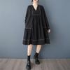 Long Sleeve Plus Size Vintage Black New In Dresses for Women Casual Loose Midi Spring Autumn Dress