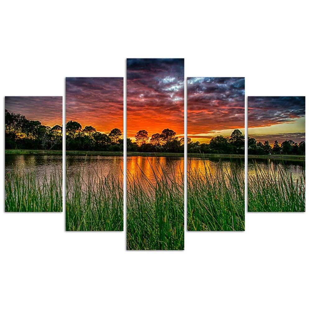 Feeby Five piece picture canvas print, Sky at sunset