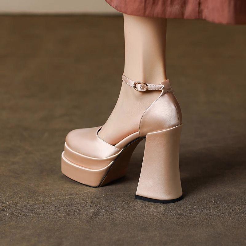 Небольшие толстые каблуки-бублики водонепроницаемые туфли Мэри Джейн на высоком каблуке 2024 года осень новые 12 см свадебные туфли свадебный артефакт