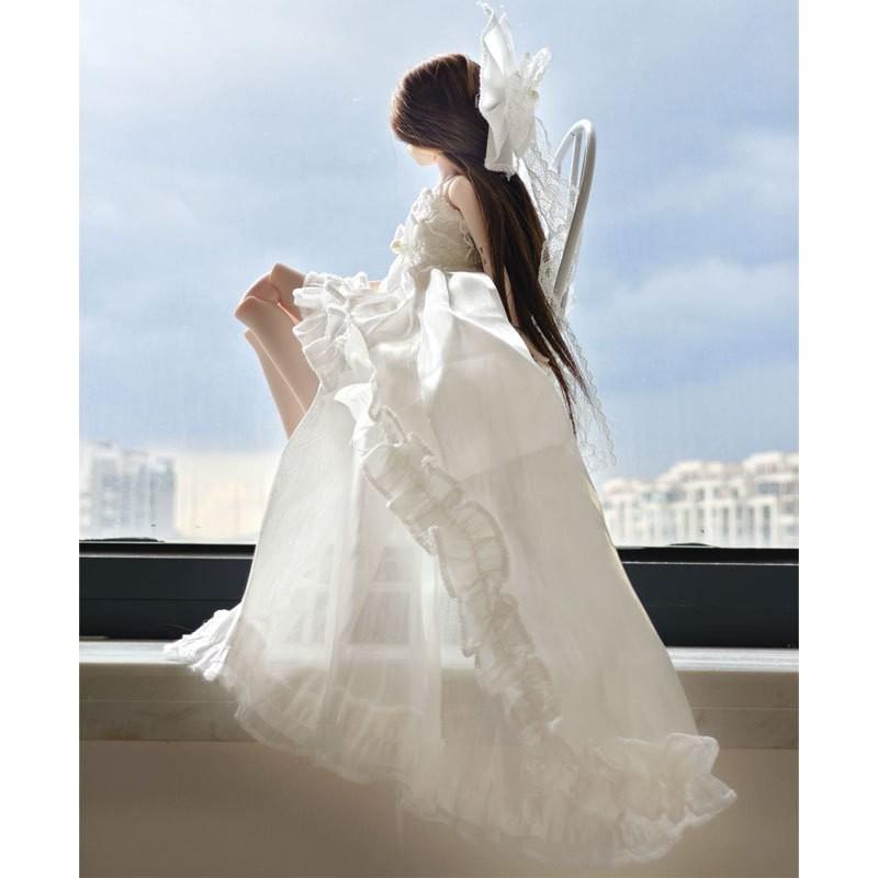 BJD Doll Clothing White Dress 1/3 1/4 1/6 Scale Dolls With Headpiece Accessory
