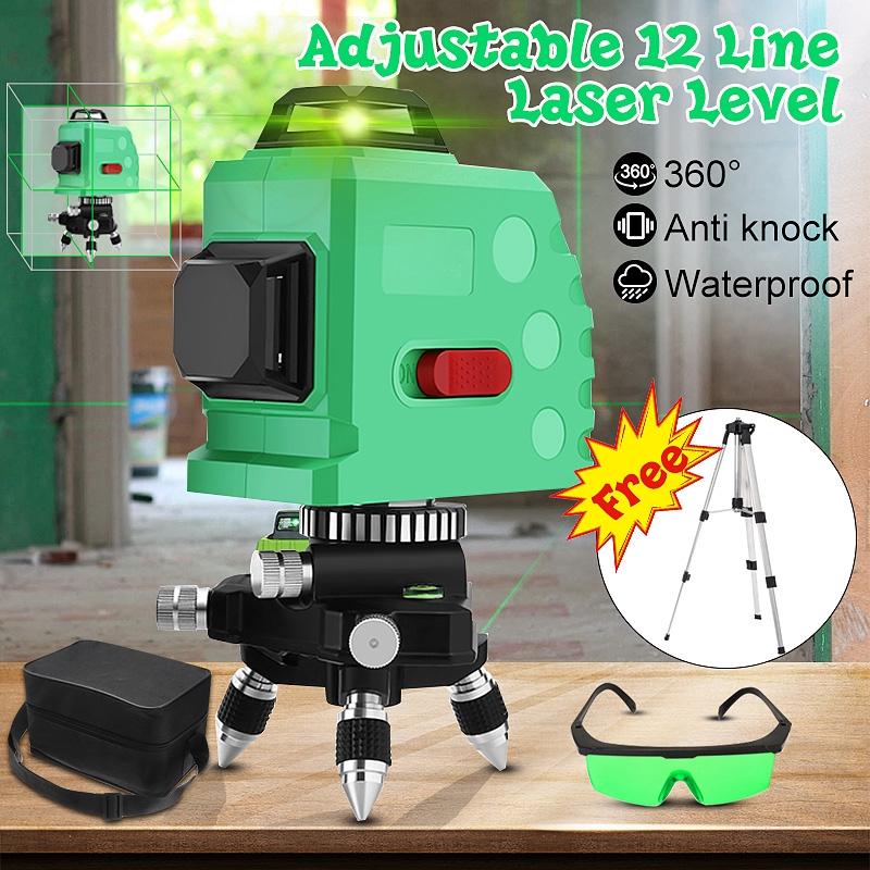 12 линий Новый 360 Горизонтальный Вертикальный Крест 3D Зеленый Свет Лазерный Уровень Самонивелирующийся Измерение Сверхмощный Лазерный Луч