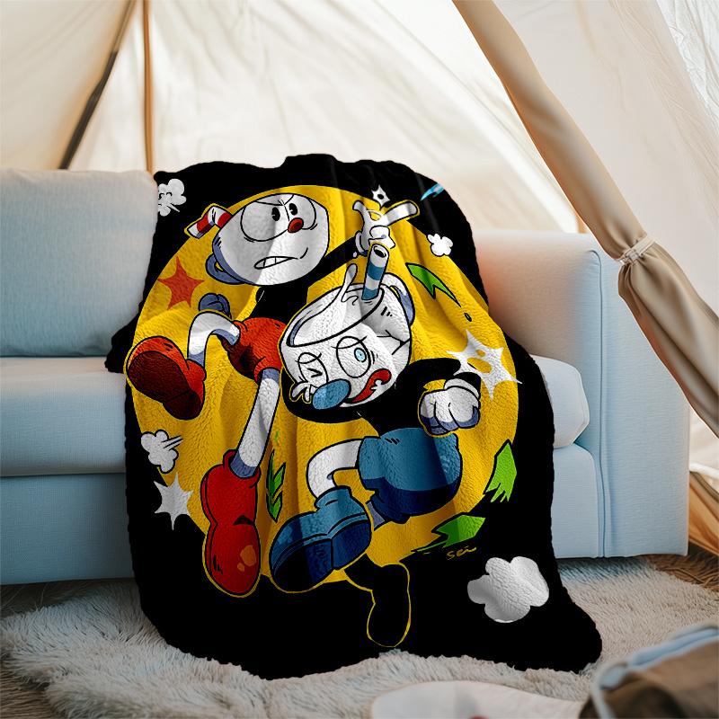 Cuphead printed throw blanket—lightweight,soft,warm;versatile blanket for all seasons—perfect as &air-conditioning throw,nap blanket