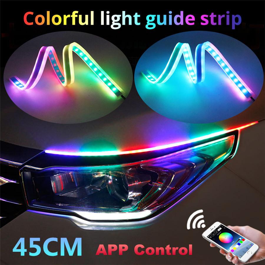 2X RGB APP 45СМ Тонкая Гибкая Светодиодная DRL Дневная Ходовая Огня для Фары