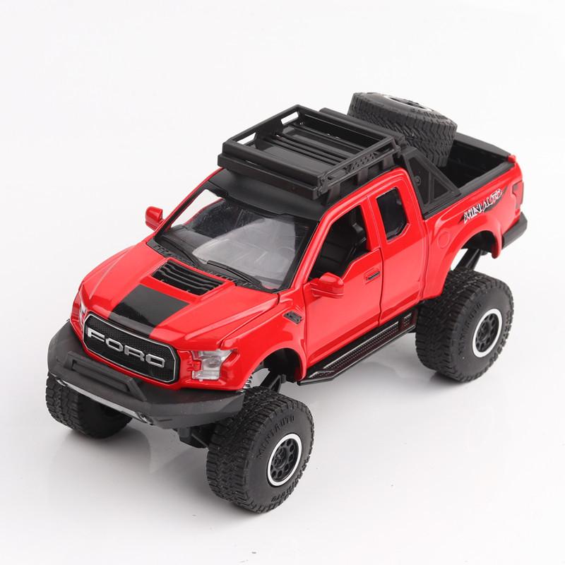 Масштаб 1/32 Raptor F150 Модели Автомобилей Игрушки Литой Сплав Пикап Металлический Кузов Резиновые Шины со Звуком и Светом Транспортные Средства Игрушечные Подарки для Детей