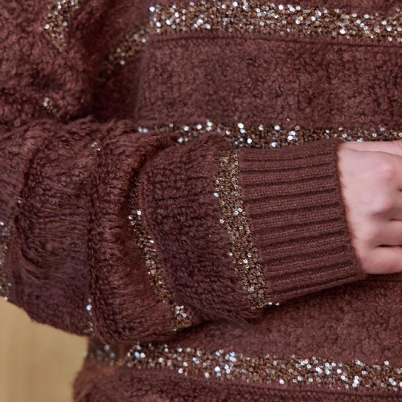 Maxza Sequin Stripe Loose Fit Boucle Knit Ze11qk015na