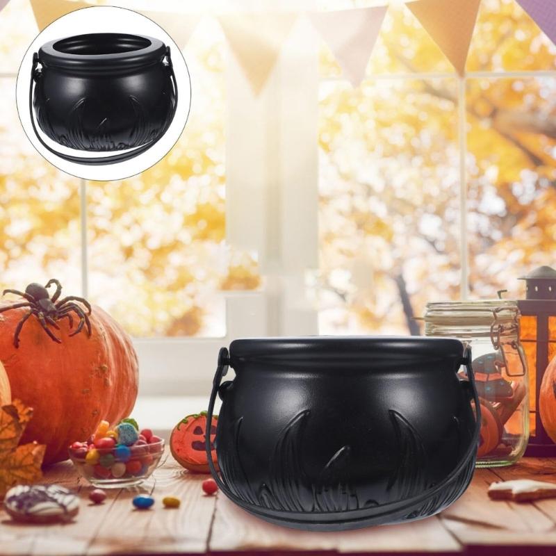 1PC Witches Halloween Decorations Cauldron Basket Trick Treat Kettle Candy Bowl Bucket Plastic Pot Child