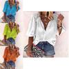Stylish Women's 3/4 Sleeve Shirt Top Comfortable Loose Fit Button Down Blouse T-shirt