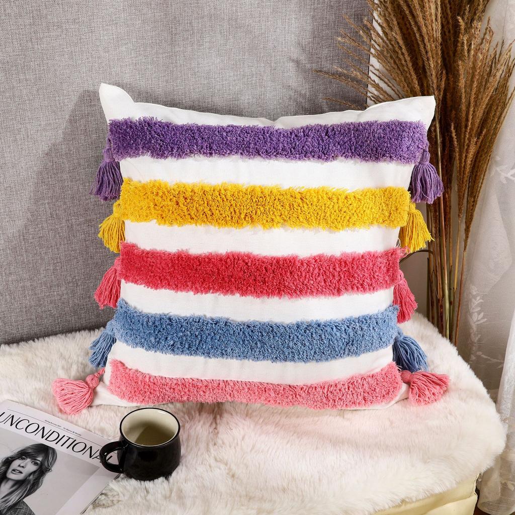 Nordic Ins Style Moroccan Tufted Pillow Bed and Breakfast Light Luxury Embroidered Cushion Removable and Washable Tassel Home Pillow Cover