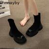 Fashion Autumn Chunky Women Slim Short Boots Fashion Back Zippers Thick Heel Ankle Booties Street Style Female Shoes