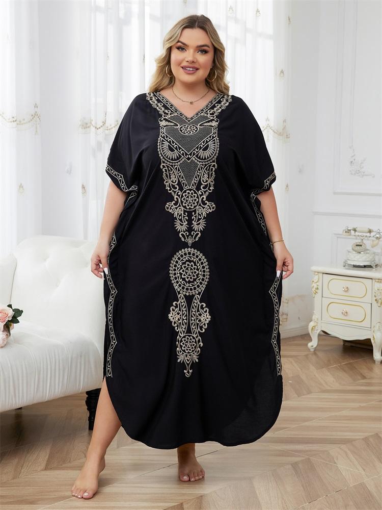 Летняя новая хлопковая блузка-бикини в стиле инди-фолк, с v-образным вырезом и вышивкой по бокам, свободное пляжное длинное платье, женская блузка для купания