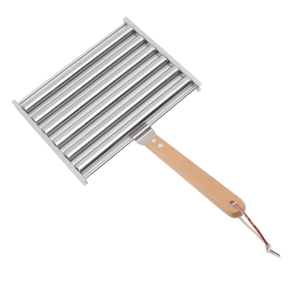 Detachable Wooden Handle Hot Dog Roller Stainless Steel\ Hot Dog Griller Barbecue Grilling
