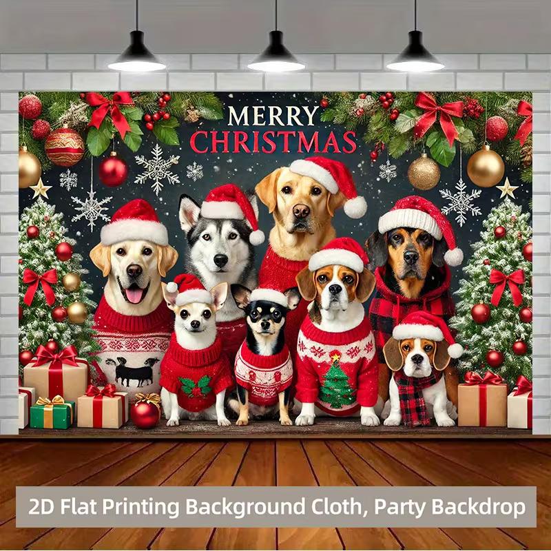 2D Christmas Ugly Sweater Dogs Backdrop Banner for Winter Holiday Supplies