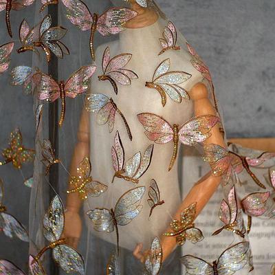 W1,5 м * 90 см, сетка с блестками, золотая стрекоза, вышитая одежда, кружевная ткань, юбка «сделай сам», женская одежда, ткань, ткань с вышивкой