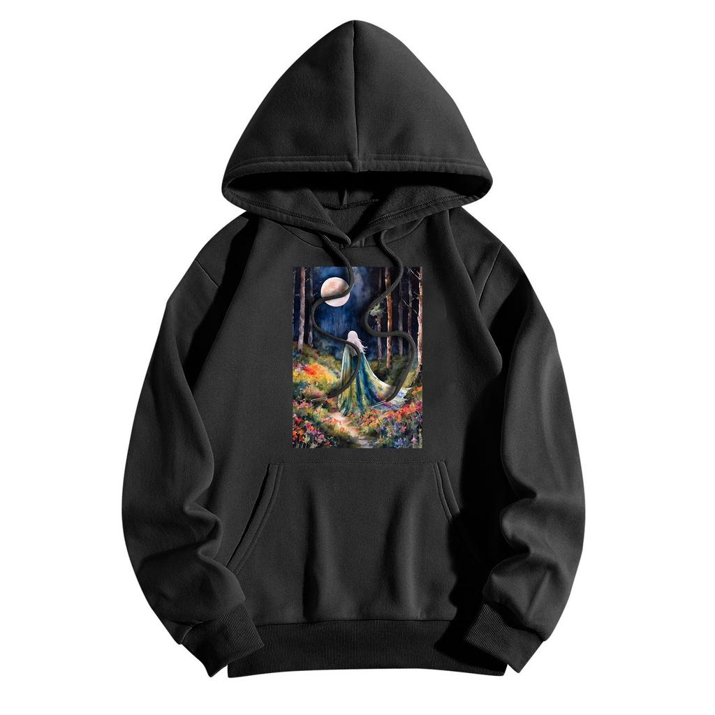 Women's Fashionable Casual Halloween Witch Print Hooded Sweatshirt With Pockets Long Sleeved Sweatshirt