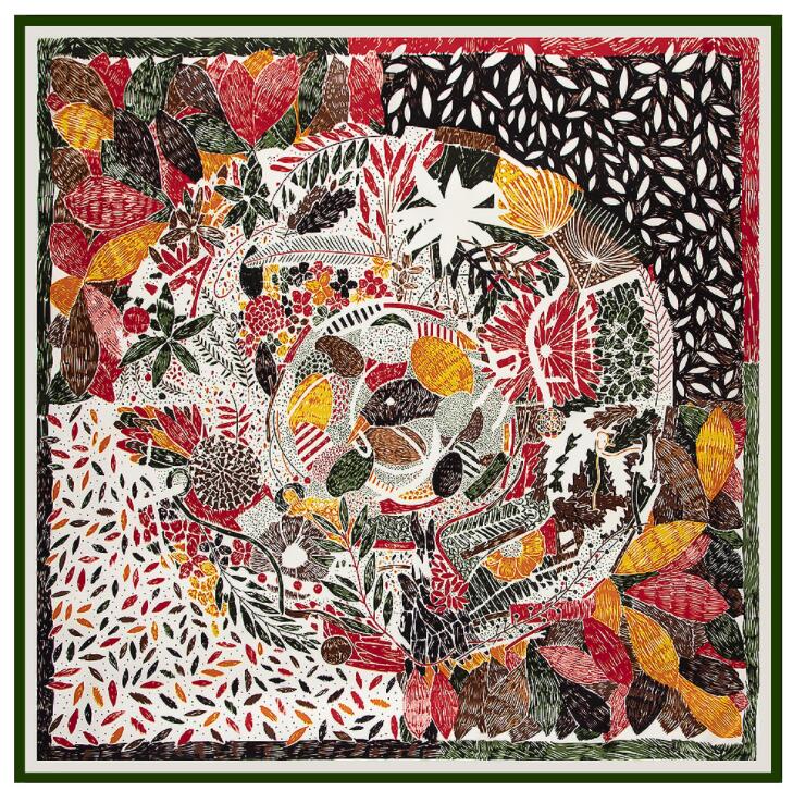 New Luxury Brand Design Sago Cycas Palm Tree Winter Square Scarf 130cm Twill Silk Scarf Women Kerchief Scarves For Ladies