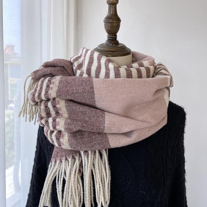 Plaid Tassel Scarf - Soft Imitation Fleece, Warm & Windproof Shawl for Men and Women, Perfect for Autumn and Winter Outdoor Fashion