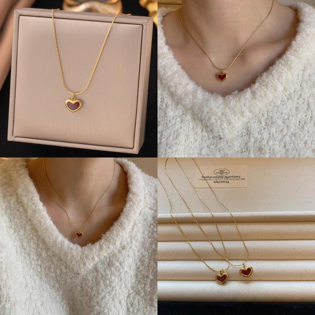 Elegant Heart Shaped Titanium Steel Necklace For Girls With Vibrant Red Color For Trendy Style