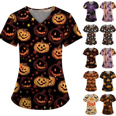 Женская Хэллоуинская Принтованная Свободная V-образная Горловина Карман Короткий Рукав Форма Форма