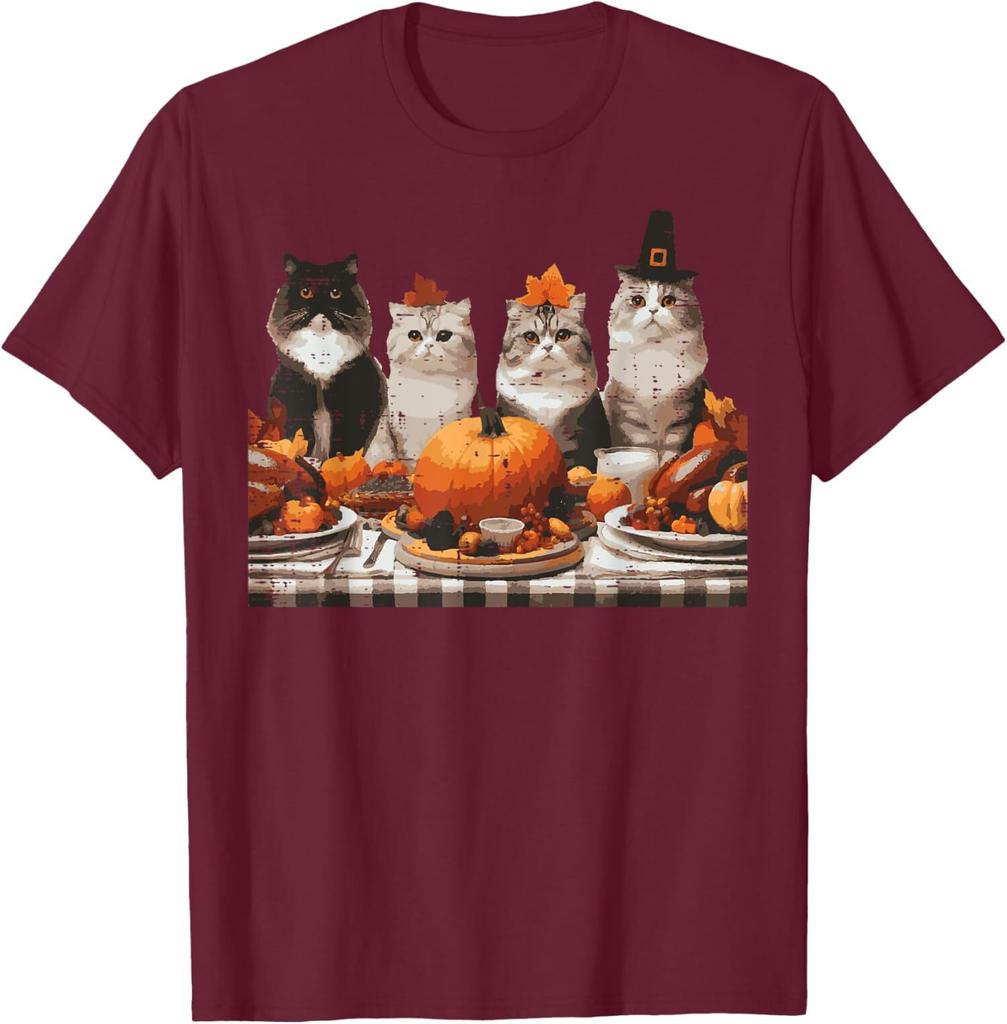 Thanksgiving Cats Dinner Feast Vintage Fall Design Unisex T-Shirt