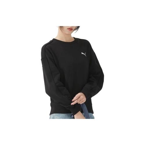 Puma Женская однотонная повседневная толстовка с круглым вырезом и длинным рукавом, черная