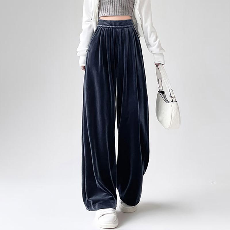 Женские брюки палаццо из золотого бархата на осень и зиму, свободные, с высокой посадкой, повседневные, драпирующиеся, прямые, длинные брюки-швабры